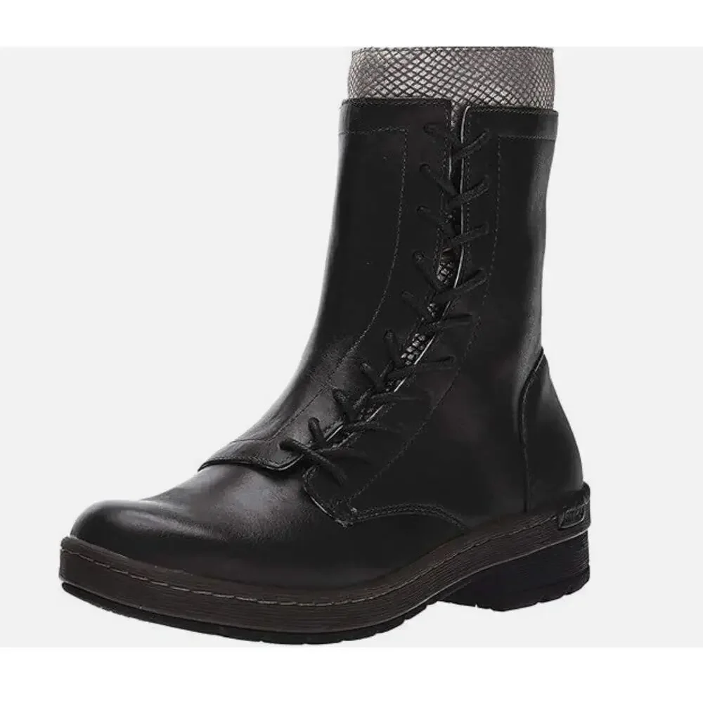 Jambu Chestnut Leather Boots 8.5 NWT Black Mid Calf Ankle Booties Lace Boho